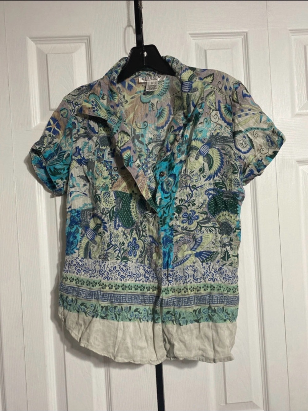 Citron Santa Monica Silk linen button down Floral PatternTop size SMALL